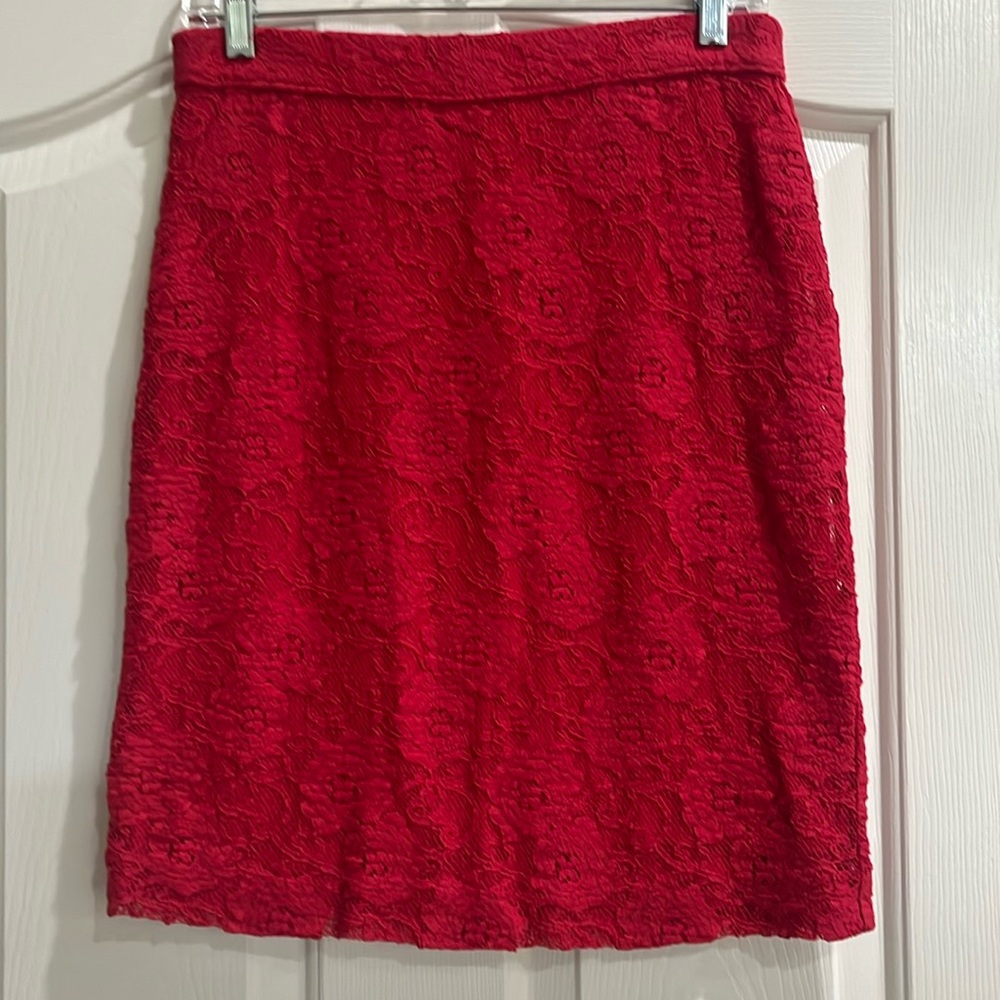Red lace lined pencil skirt from Anthropologie, size small.
